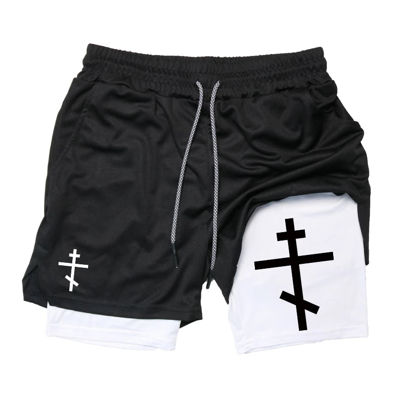 Print 2 in 1 Workout Shorts for Men Christian Gym Athletic Performance shorts