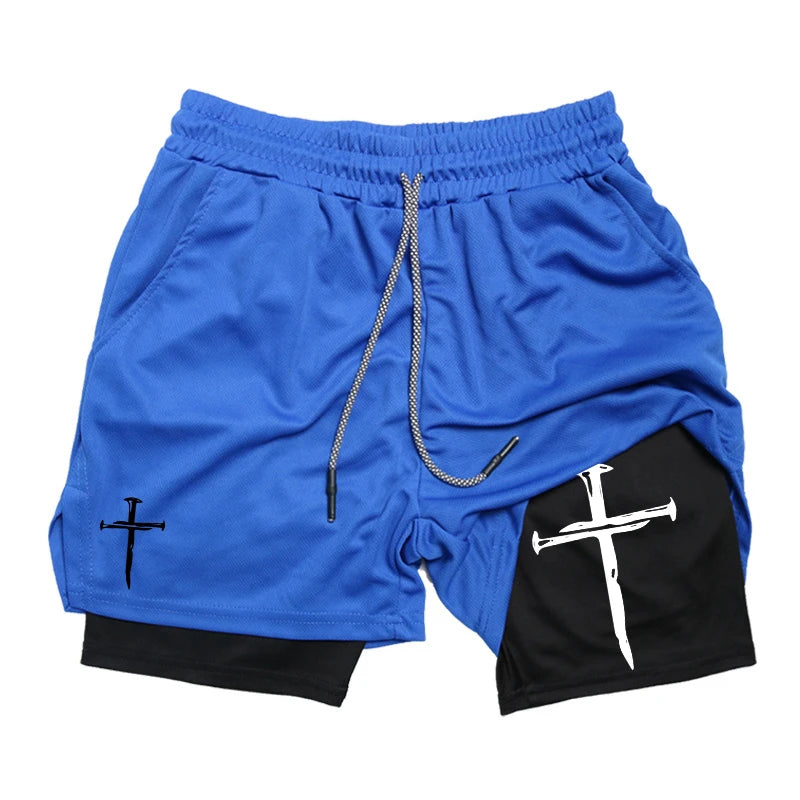 Cross 2 in 1 Workout Shorts for Men Christian Gym Performance Shorts with Phone Pocket Active Wear