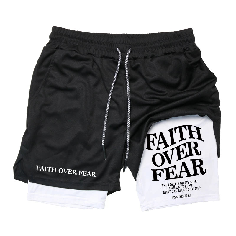 Print 2 in 1 Workout Shorts for Men Christian Gym Athletic Performance shorts