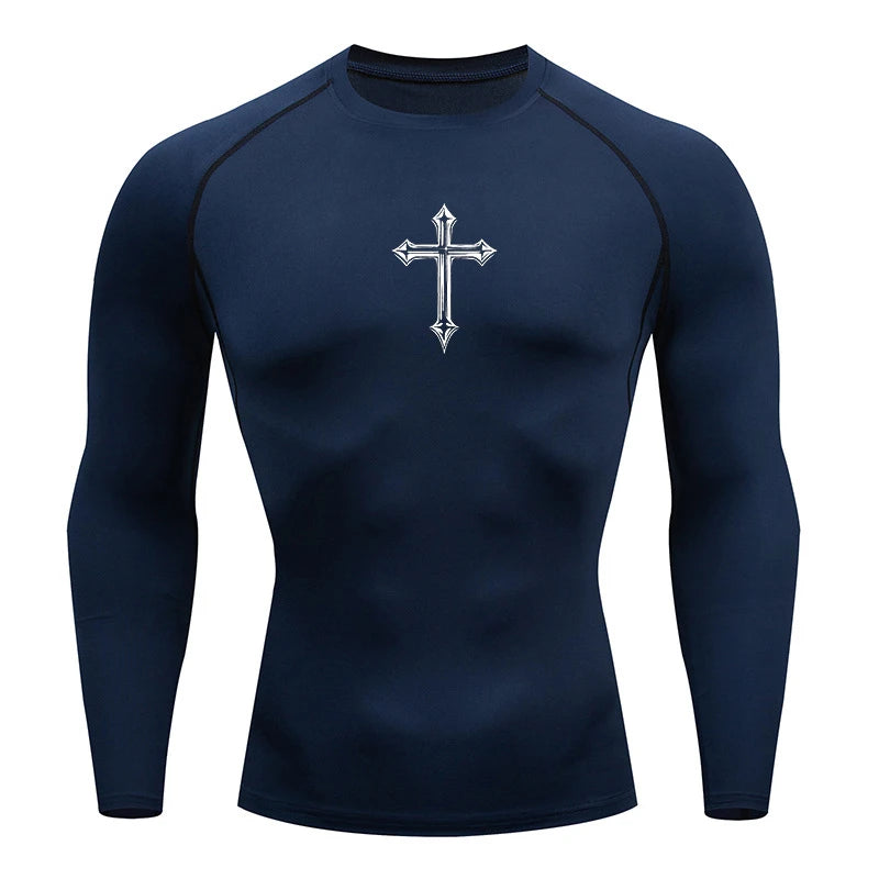 Cross Print Compression Shirt