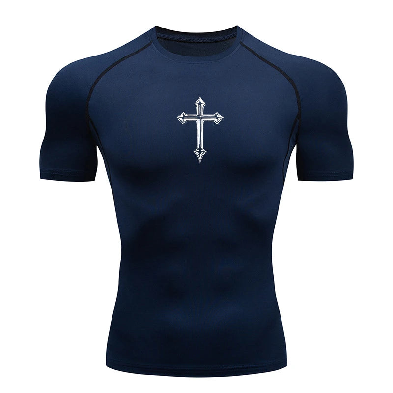 Cross Print Compression Shirt
