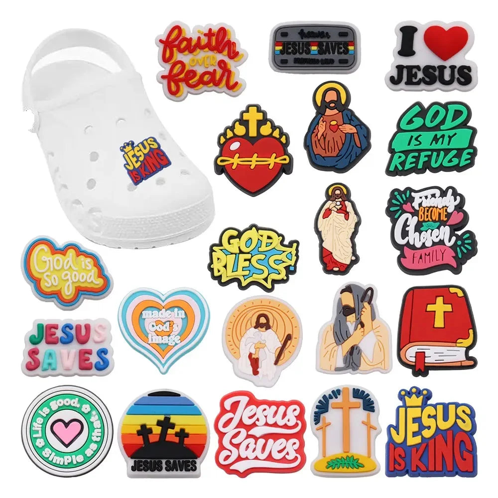 20PCS Jesus Saves Made In God's Image Life Is Good Christianity PVC crocs Decoration Buckle Charms