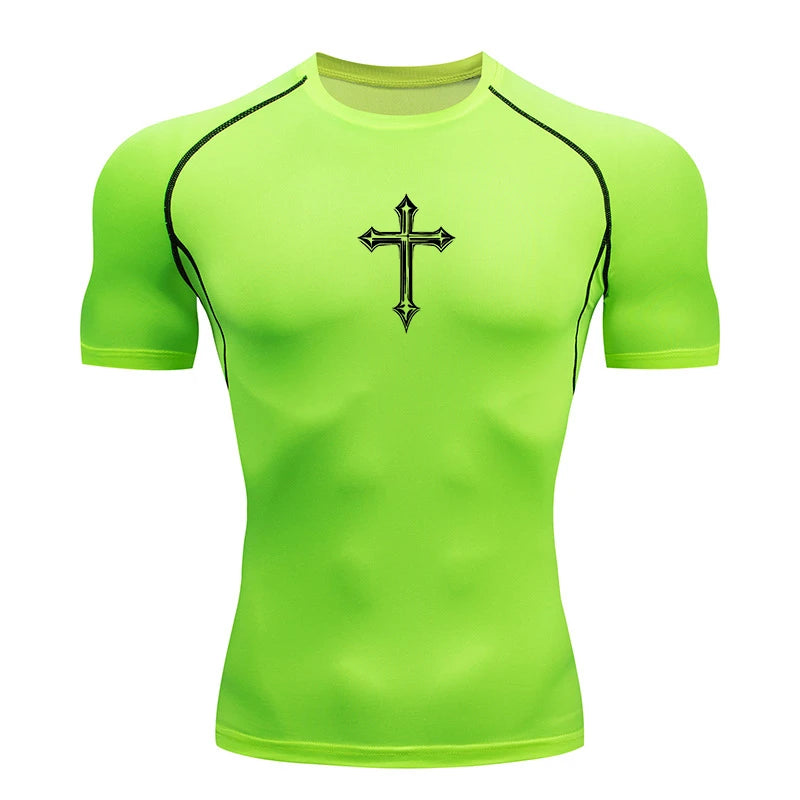 Cross Print Compression Shirt