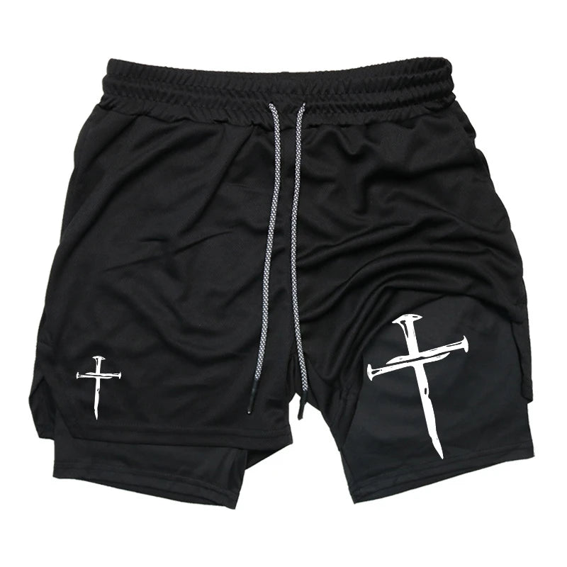 Cross 2 in 1 Workout Shorts for Men Christian Gym Performance Shorts with Phone Pocket Active Wear