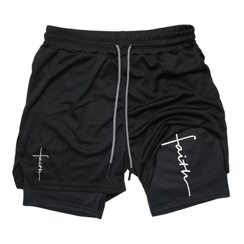 Cross 2 in 1 Workout Shorts for Men Christian Gym Performance Shorts with Phone Pocket Active Wear