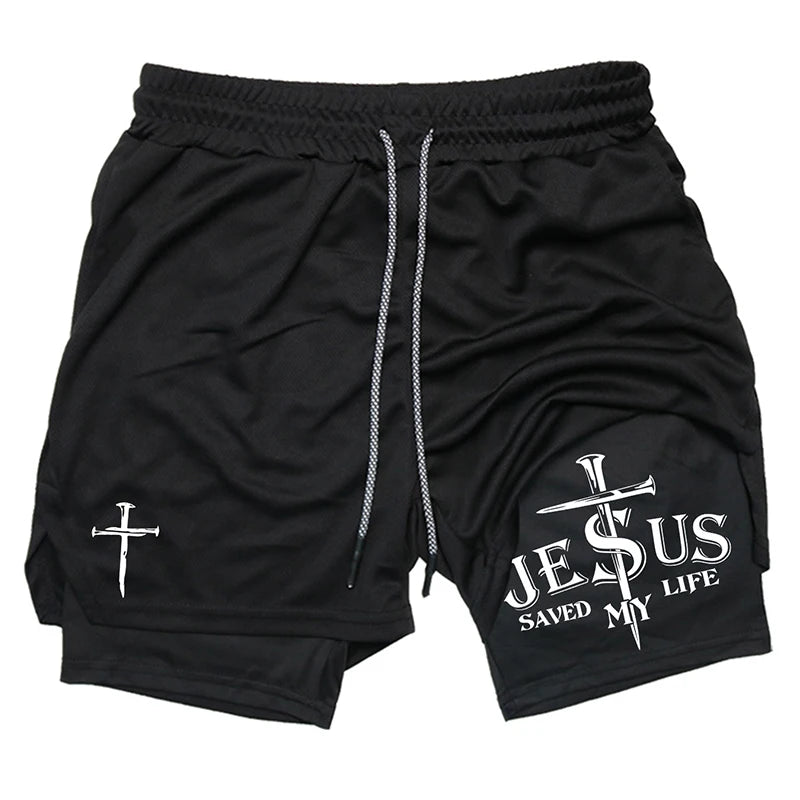 Print 2 in 1 Workout Shorts for Men Christian Gym Athletic Performance shorts