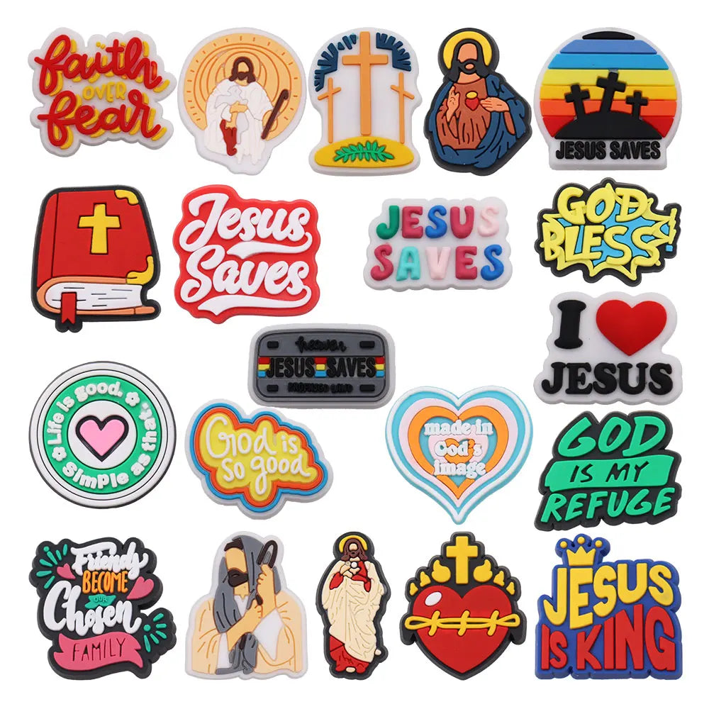 20PCS Jesus Saves Made In God's Image Life Is Good Christianity PVC crocs Decoration Buckle Charms