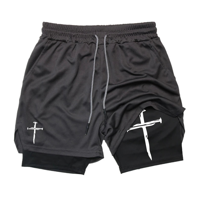 Cross 2 in 1 Workout Shorts for Men Christian Gym Performance Shorts with Phone Pocket Active Wear
