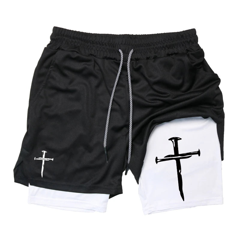 Cross 2 in 1 Workout Shorts for Men Christian Gym Performance Shorts with Phone Pocket Active Wear