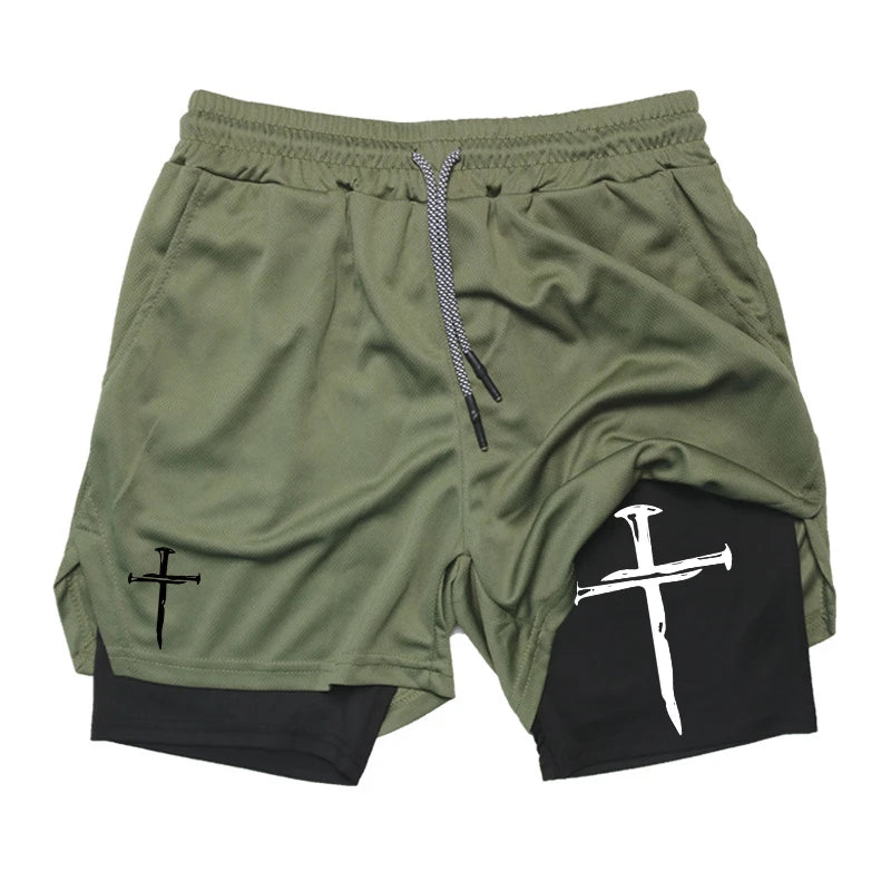Cross 2 in 1 Workout Shorts for Men Christian Gym Performance Shorts with Phone Pocket Active Wear