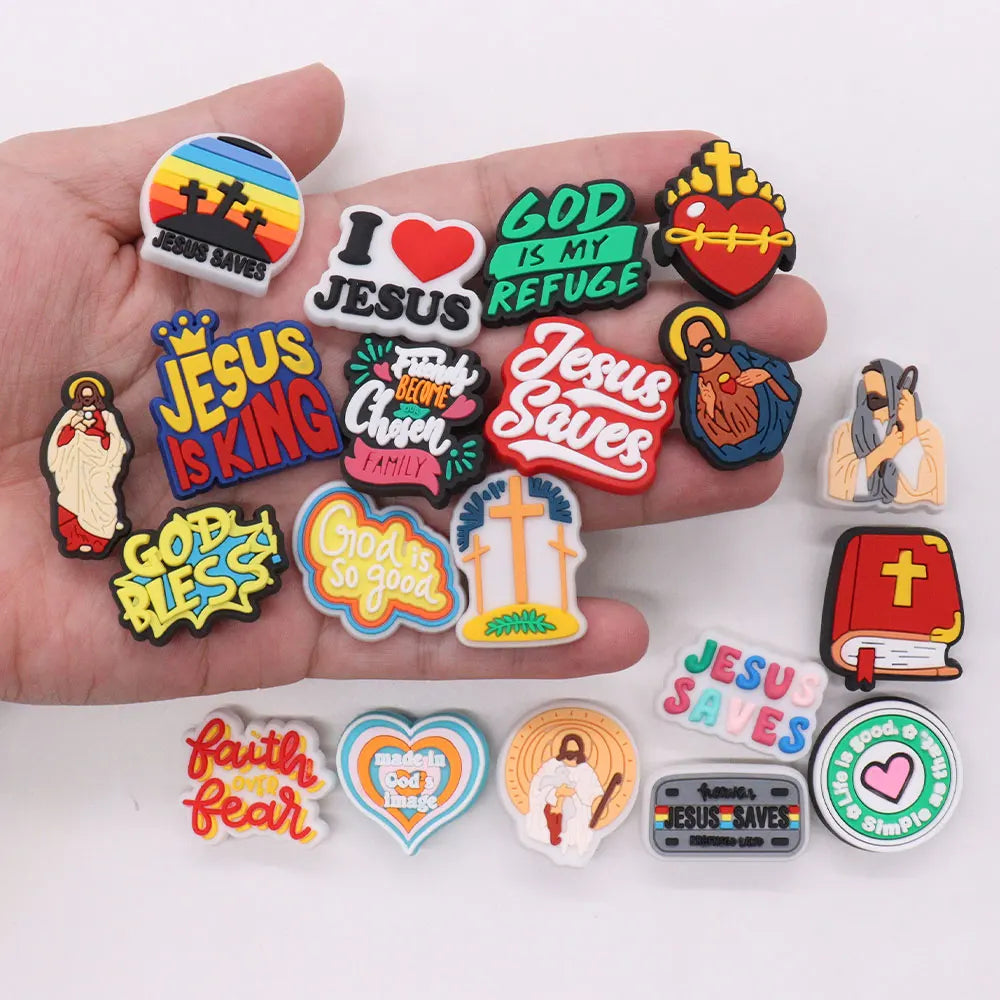 20PCS Jesus Saves Made In God's Image Life Is Good Christianity PVC crocs Decoration Buckle Charms