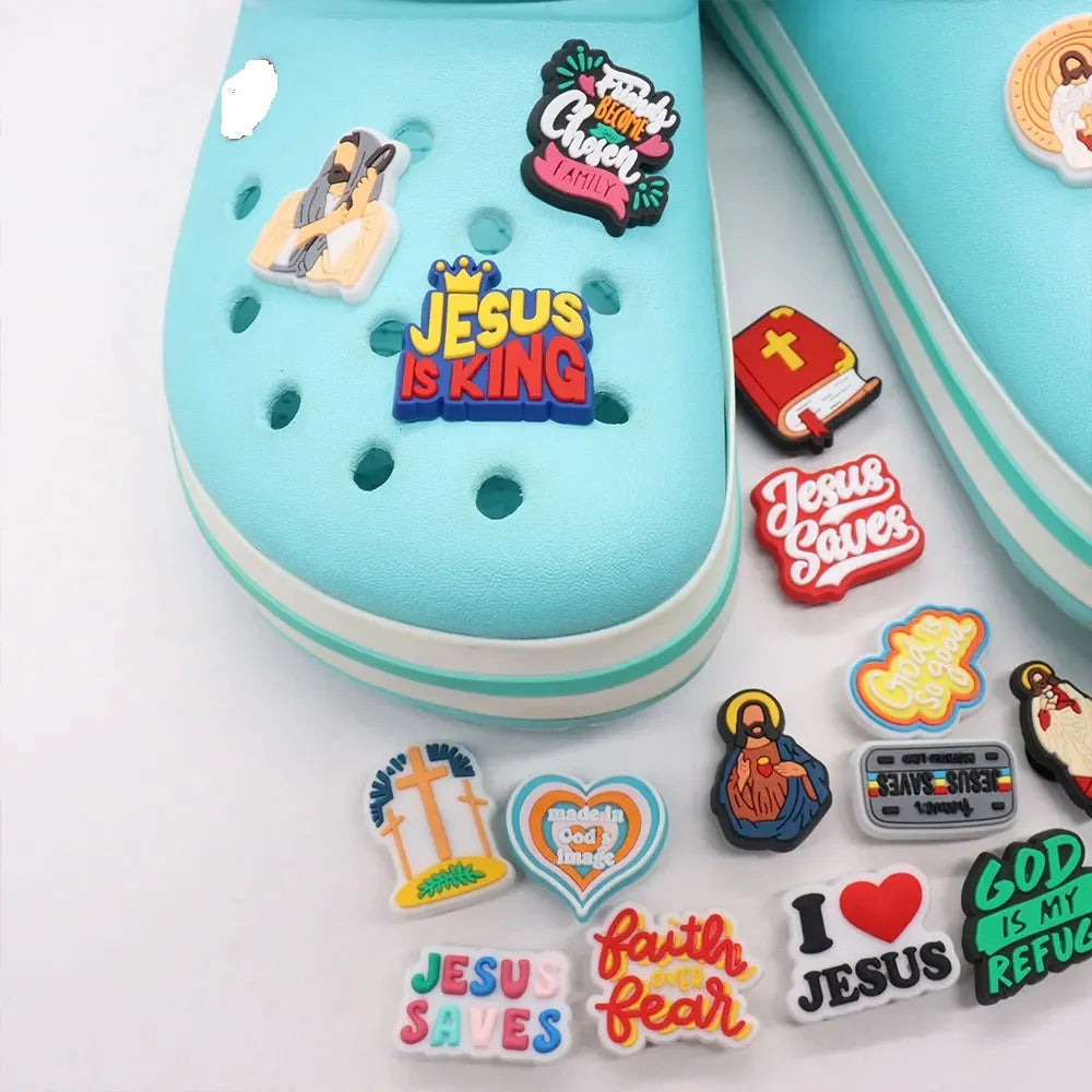 20PCS Jesus Saves Made In God's Image Life Is Good Christianity PVC crocs Decoration Buckle Charms