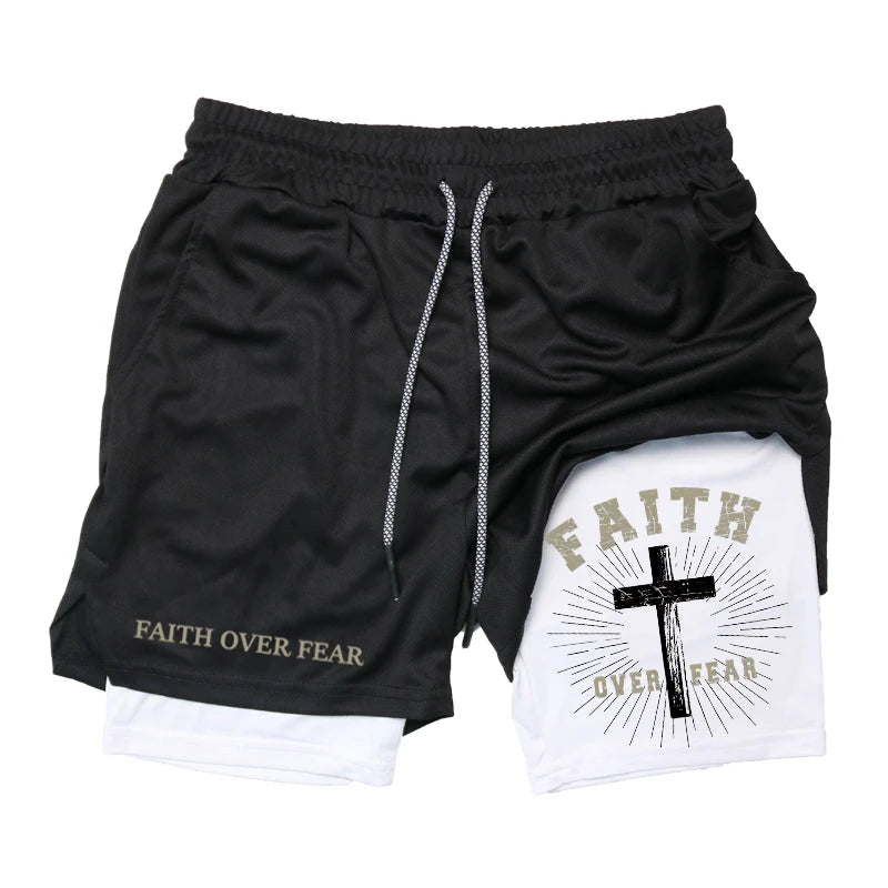 Print 2 in 1 Workout Shorts for Men Christian Gym Athletic Performance shorts