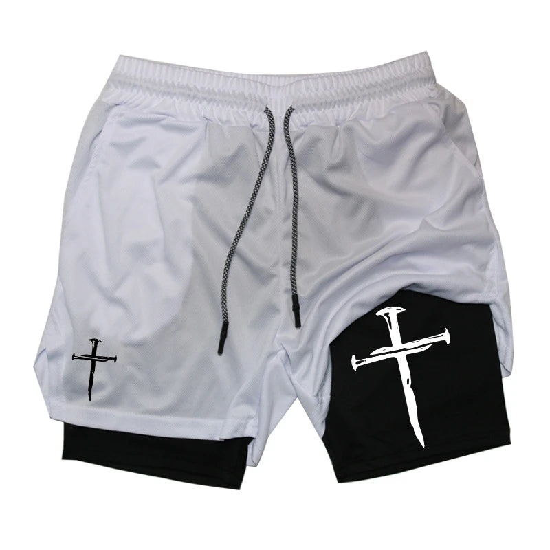 Cross 2 in 1 Workout Shorts for Men Christian Gym Performance Shorts with Phone Pocket Active Wear