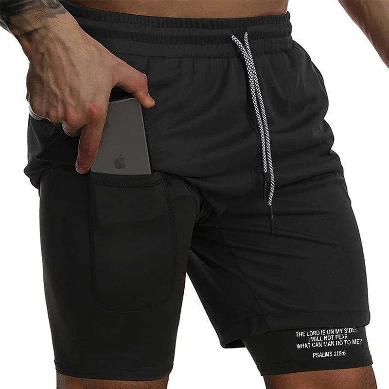 Print 2 in 1 Workout Shorts for Men Christian Gym Athletic Performance shorts