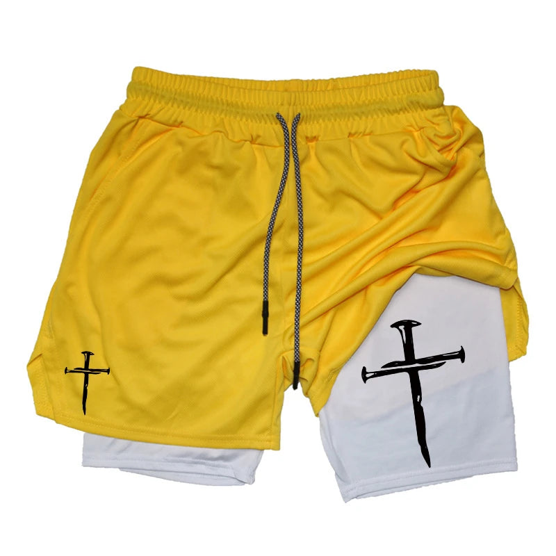 Cross 2 in 1 Workout Shorts for Men Christian Gym Performance Shorts with Phone Pocket Active Wear