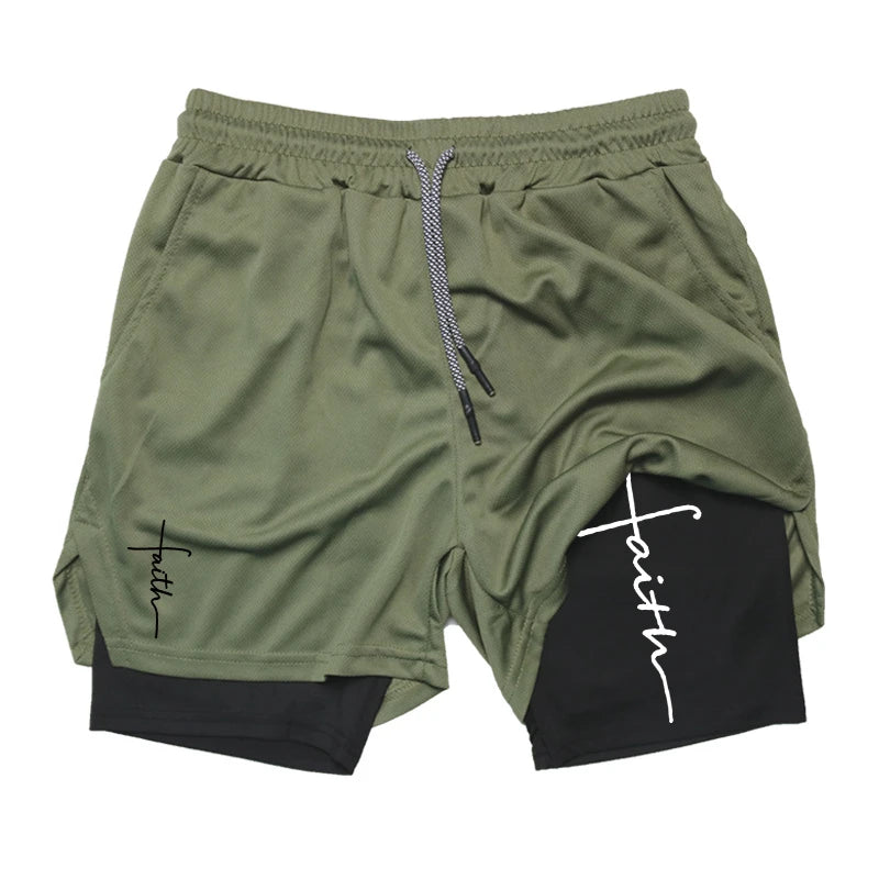 Cross 2 in 1 Workout Shorts for Men Christian Gym Performance Shorts with Phone Pocket Active Wear