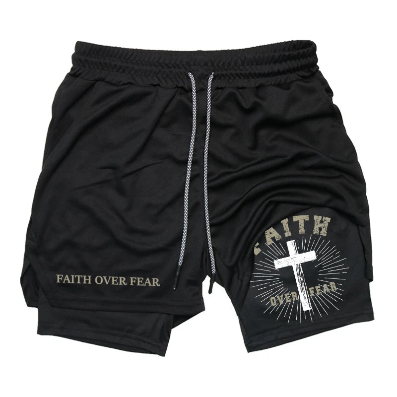 Print 2 in 1 Workout Shorts for Men Christian Gym Athletic Performance shorts
