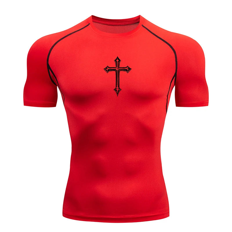 Cross Print Compression Shirt