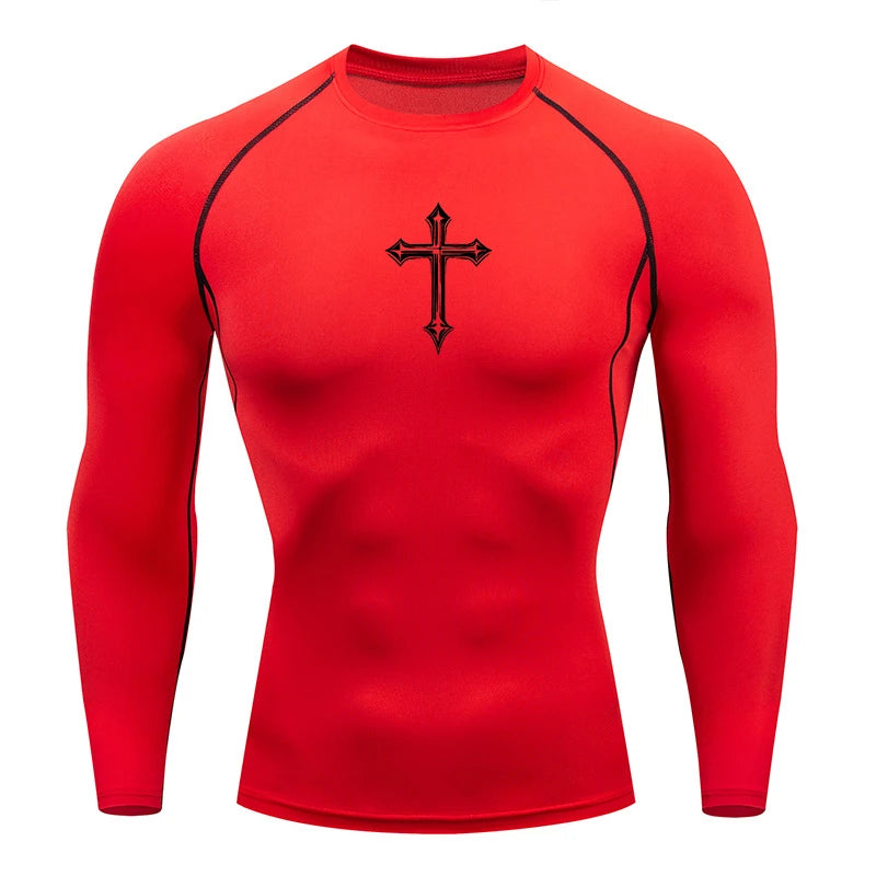Cross Print Compression Shirt