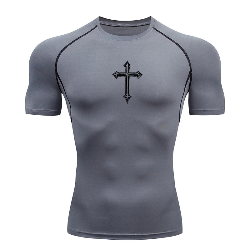 Cross Print Compression Shirt