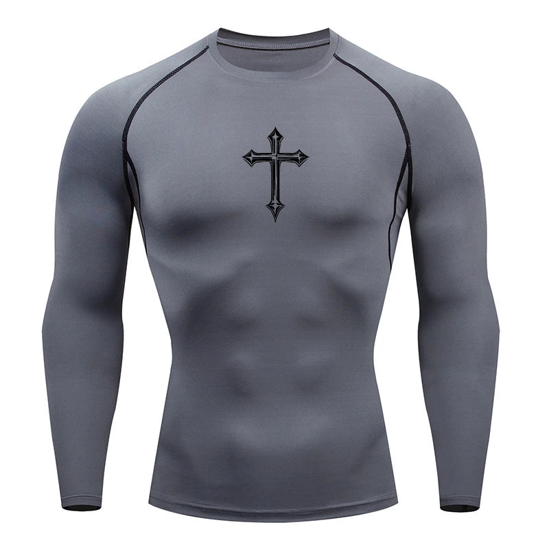 Cross Print Compression Shirt