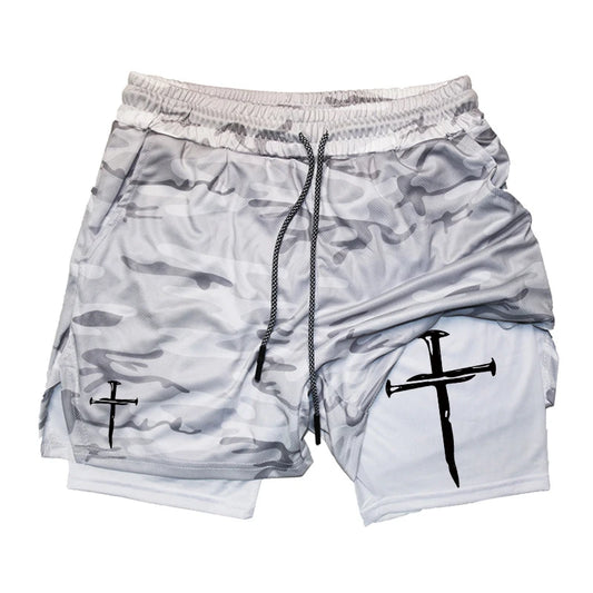 Cross 2 in 1 Workout Shorts for Men Christian Gym Performance Shorts with Phone Pocket Active Wear