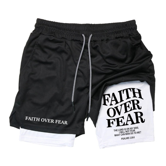 Print 2 in 1 Workout Shorts for Men Christian Gym Athletic Performance shorts