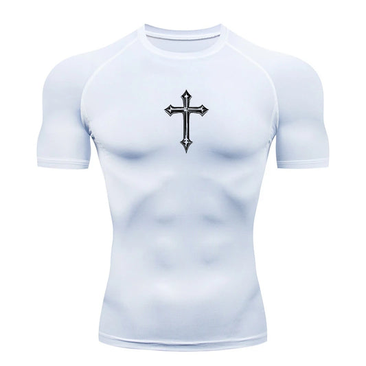 Cross Print Compression Shirt